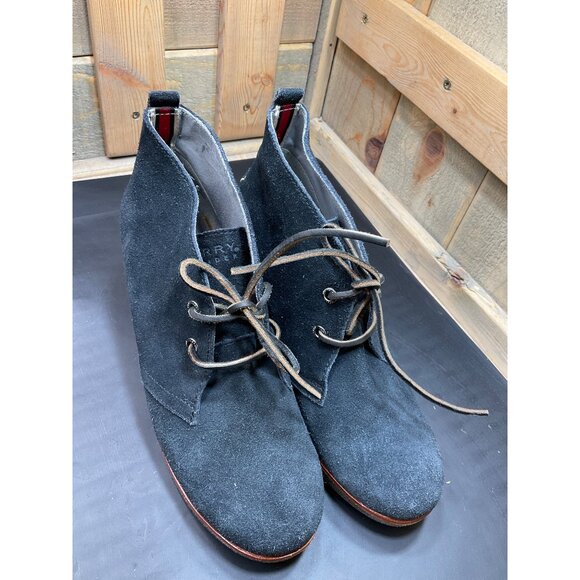 Sperry Top-Sider Black Suede Lace-Up Wedge Boots Womens Size 9 - Picture 2 of 8